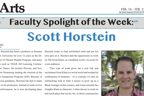 Partial News Clipping of Faculty Spotlight On Scott Horstein from Sonoma State Star