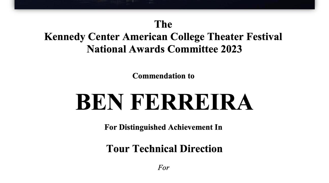 The Kennedy Center American College Theater Festival National Awards Committee Award for Theo Bridant