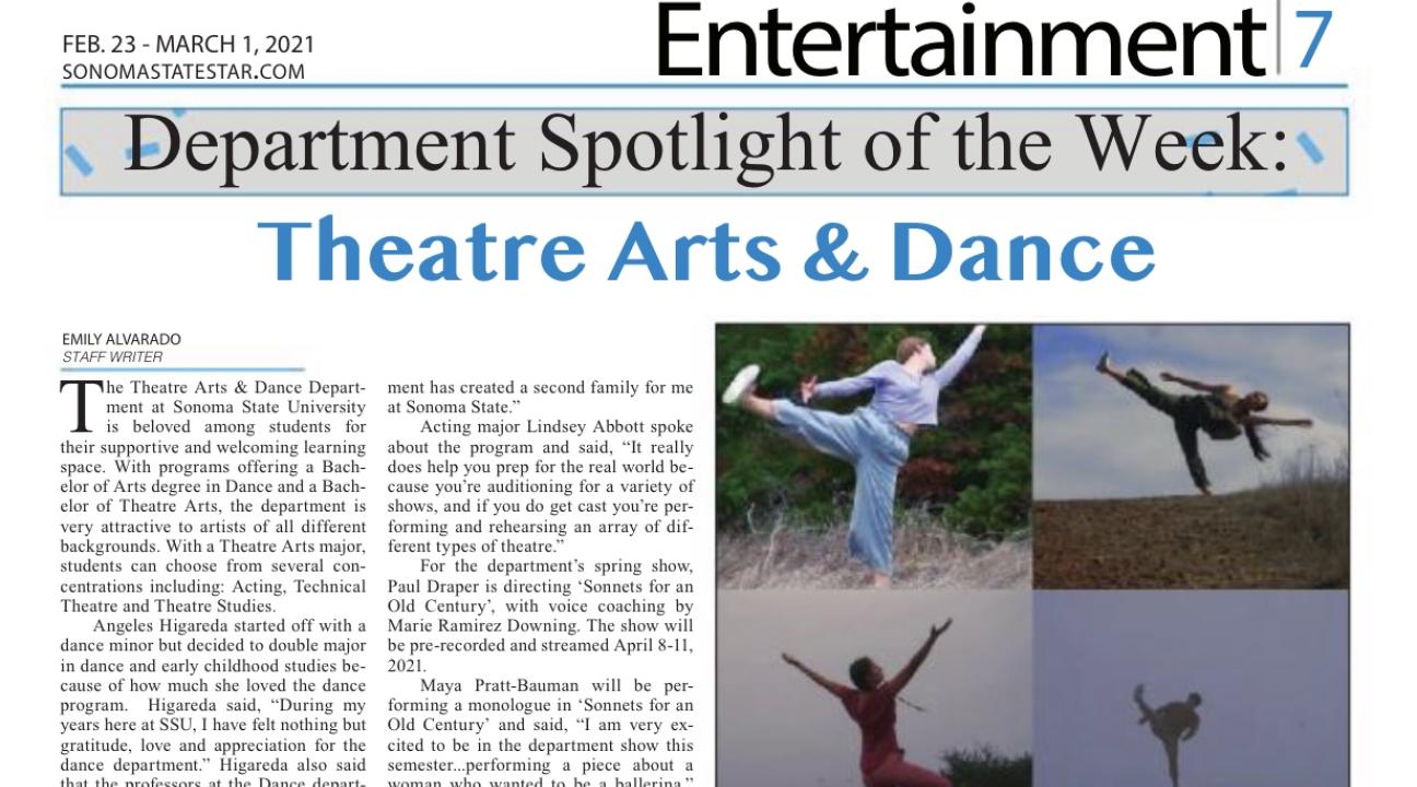 Theatre Arts & Dance featured spotlight in the SSU STAR