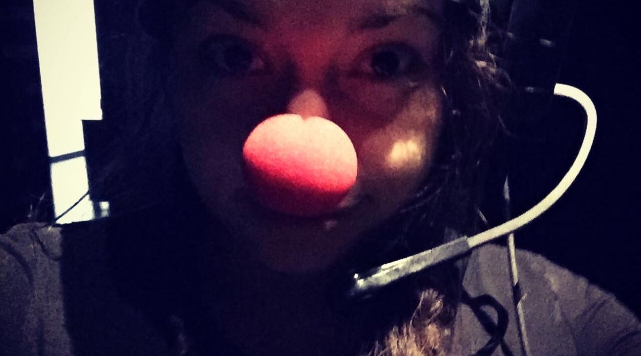Rosemarie Kingfisher wearing a clown nose