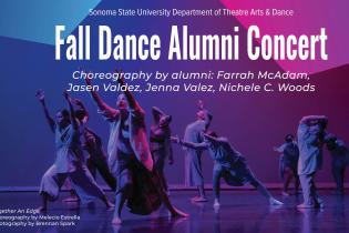 Fall Dance Alumni Concert with dancers in the background reaching out