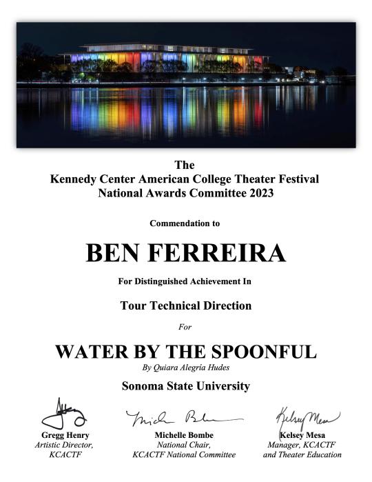 The Kennedy Center American College Theater Festival National Awards Committee Award for Theo Bridant