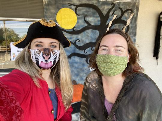 Ashley Kimball and business partner Vanessa in masks 
