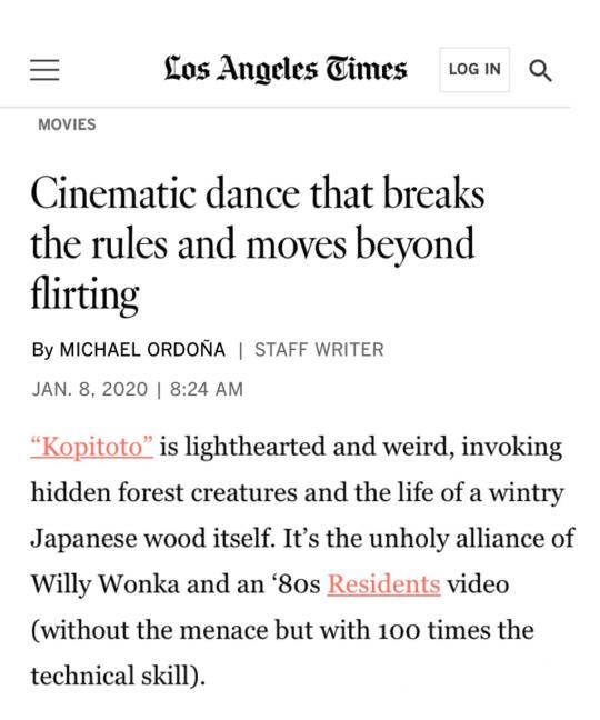 Cinematic dance that breaks the rules and moves beyond flirting article from the Los Angeles Times