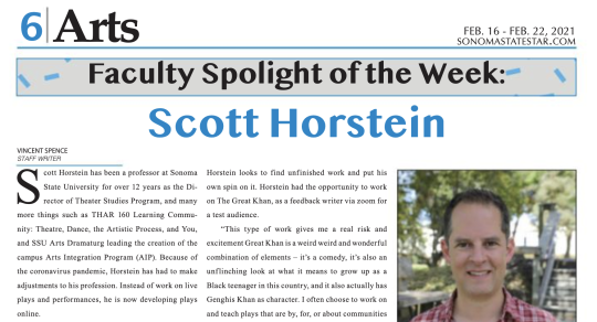 Partial News Clipping of Faculty Spotlight On Scott Horstein from Sonoma State Star