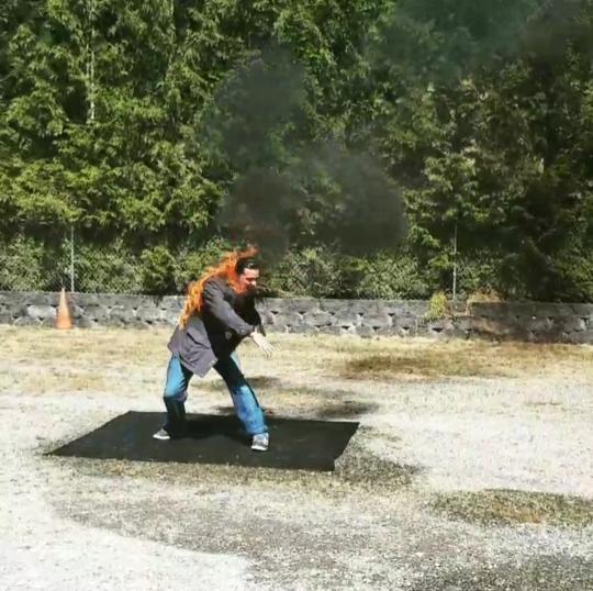Glenn Davy on fire for a stunt